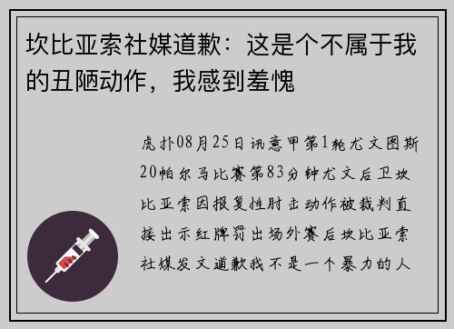 坎比亚索社媒道歉：这是个不属于我的丑陋动作，我感到羞愧
